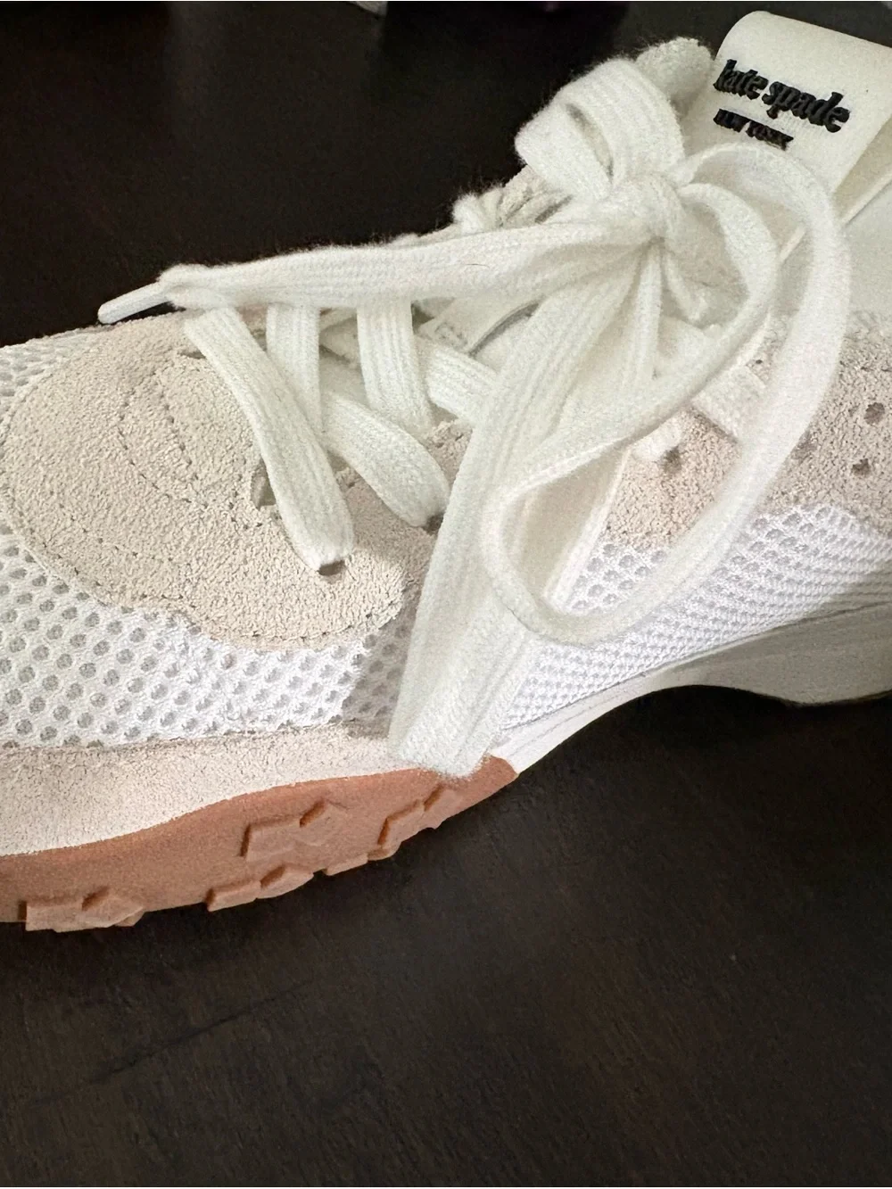 kate spade White and Black Mesh & Leather Sneakers with Gum Sole